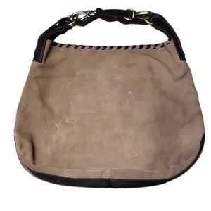 Carla Mancini taupe suede leather trim oversized shoulder bag